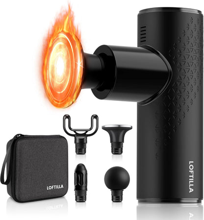 Mini Massage Gun with Heat - Pocket-Sized Deep Tissue Massager, Powerful Percussion Massager Gun for Neck Back Shoulder Legs, 4 Massage Heads, Portable Gift for Men Women, Black