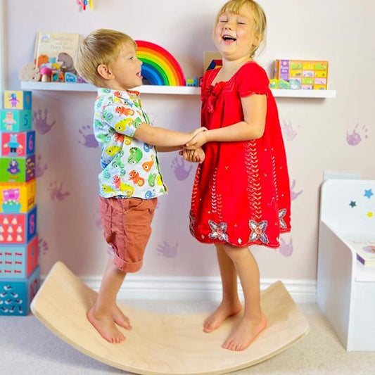 Wobble Board, Wooden Balance Board Kids for Toddlers & Adults, Curvy Rocker Board for Yoga and Exercise Indoor & Outdoor, Open Ended Learning Toy Gift