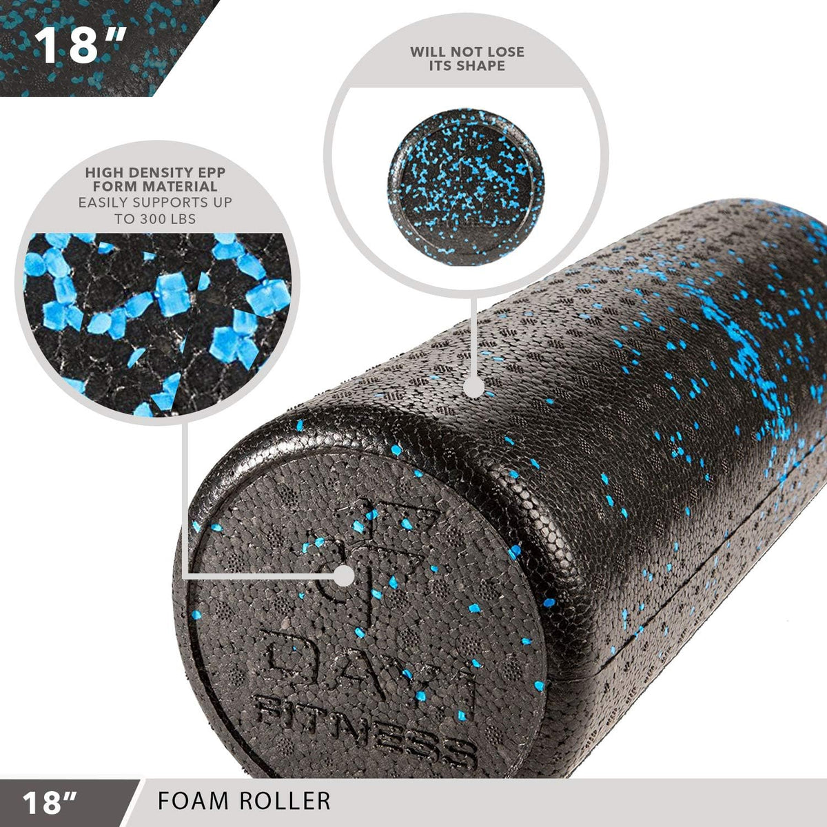 High Density Muscle Foam Rollers - Sports Massage Rollers for Stretching, Physical Therapy, Deep Tissue, Myofascial Release - Ideal for Exercise and Pain Relief - Speckled Blue, 12”