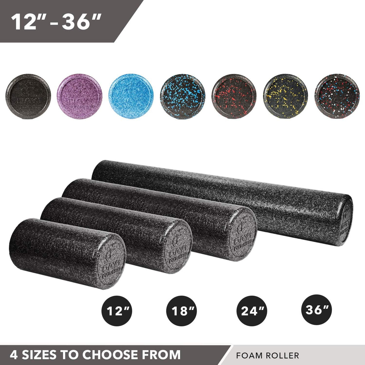 High Density Muscle Foam Rollers - Sports Massage Rollers for Stretching, Physical Therapy, Deep Tissue, Myofascial Release - Ideal for Exercise and Pain Relief - Speckled Blue, 12”