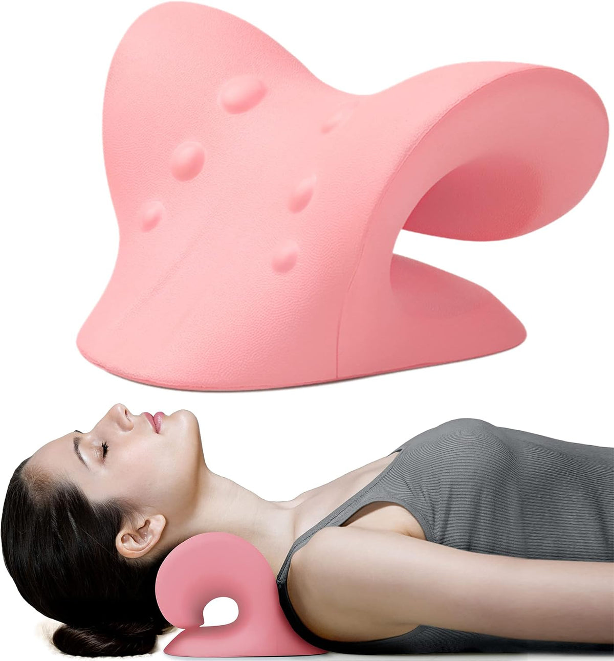 Neck and Shoulder Relaxer, Cervical Traction Device for TMJ Pain Relief and Cervical Spine Alignment, Chiropractic Pillow, Neck Stretcher (Black)