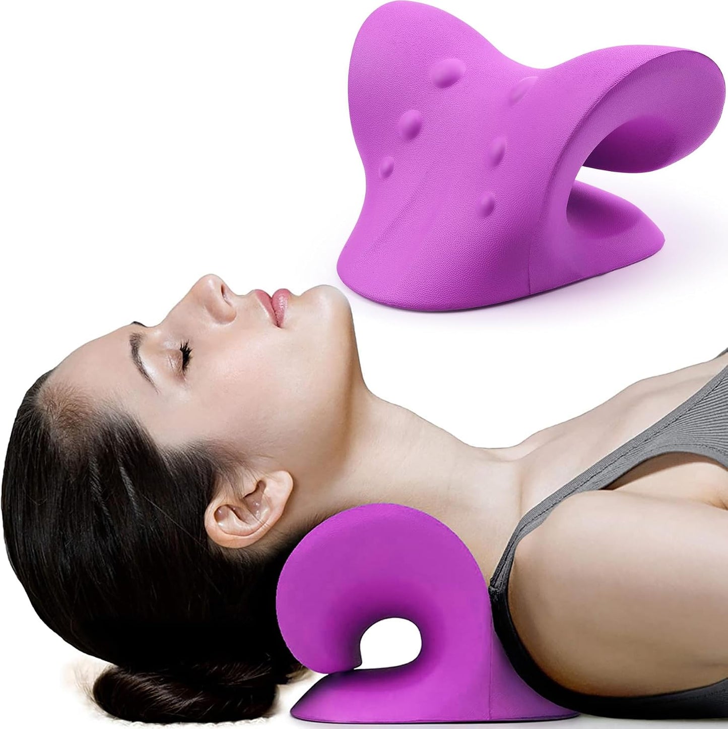 Neck and Shoulder Relaxer, Cervical Traction Device for TMJ Pain Relief and Cervical Spine Alignment, Chiropractic Pillow, Neck Stretcher (Black)