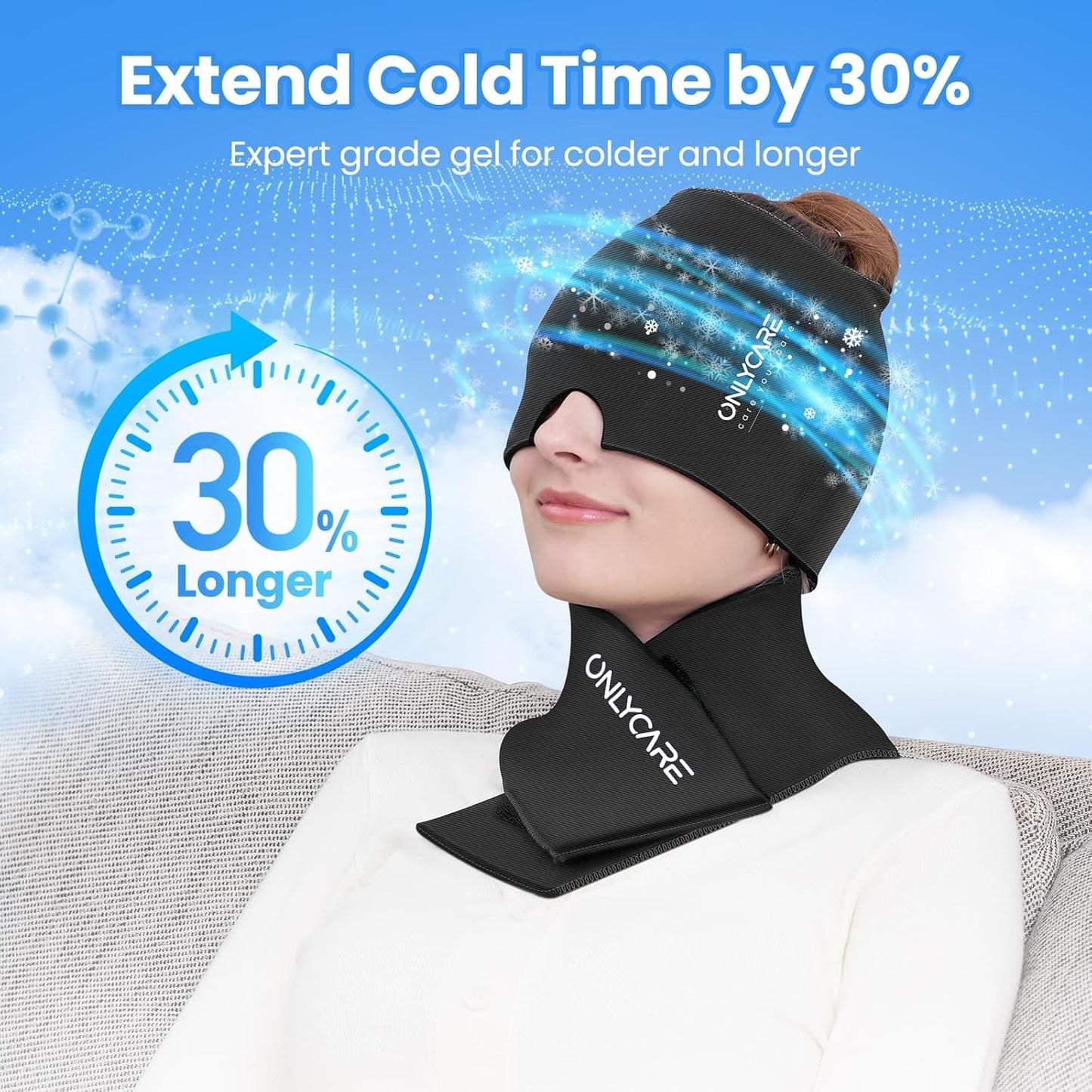 ONLYCARE Migraine Relief Cap, Headache Relief & Neck Ice Pack Wrap Gel Set