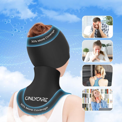 ONLYCARE Migraine Relief Cap, Headache Relief & Neck Ice Pack Wrap Gel Set