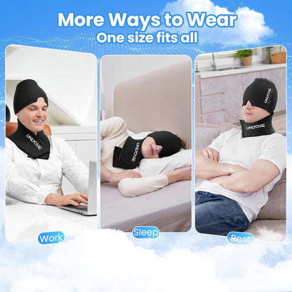 ONLYCARE Migraine Relief Cap, Headache Relief & Neck Ice Pack Wrap Gel Set