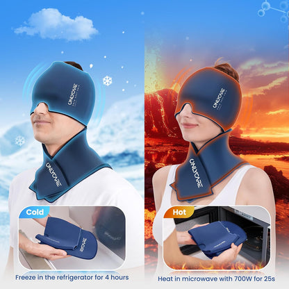 ONLYCARE Migraine Relief Cap, Headache Relief & Neck Ice Pack Wrap Gel Set