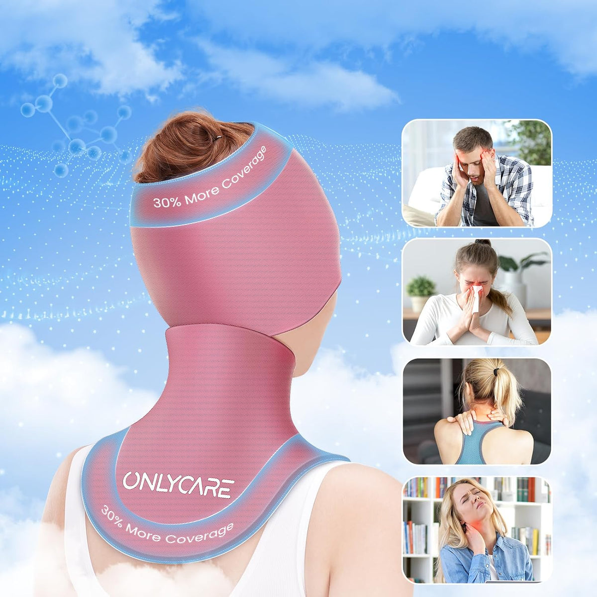 ONLYCARE Migraine Relief Cap, Headache Relief & Neck Ice Pack Wrap Gel Set
