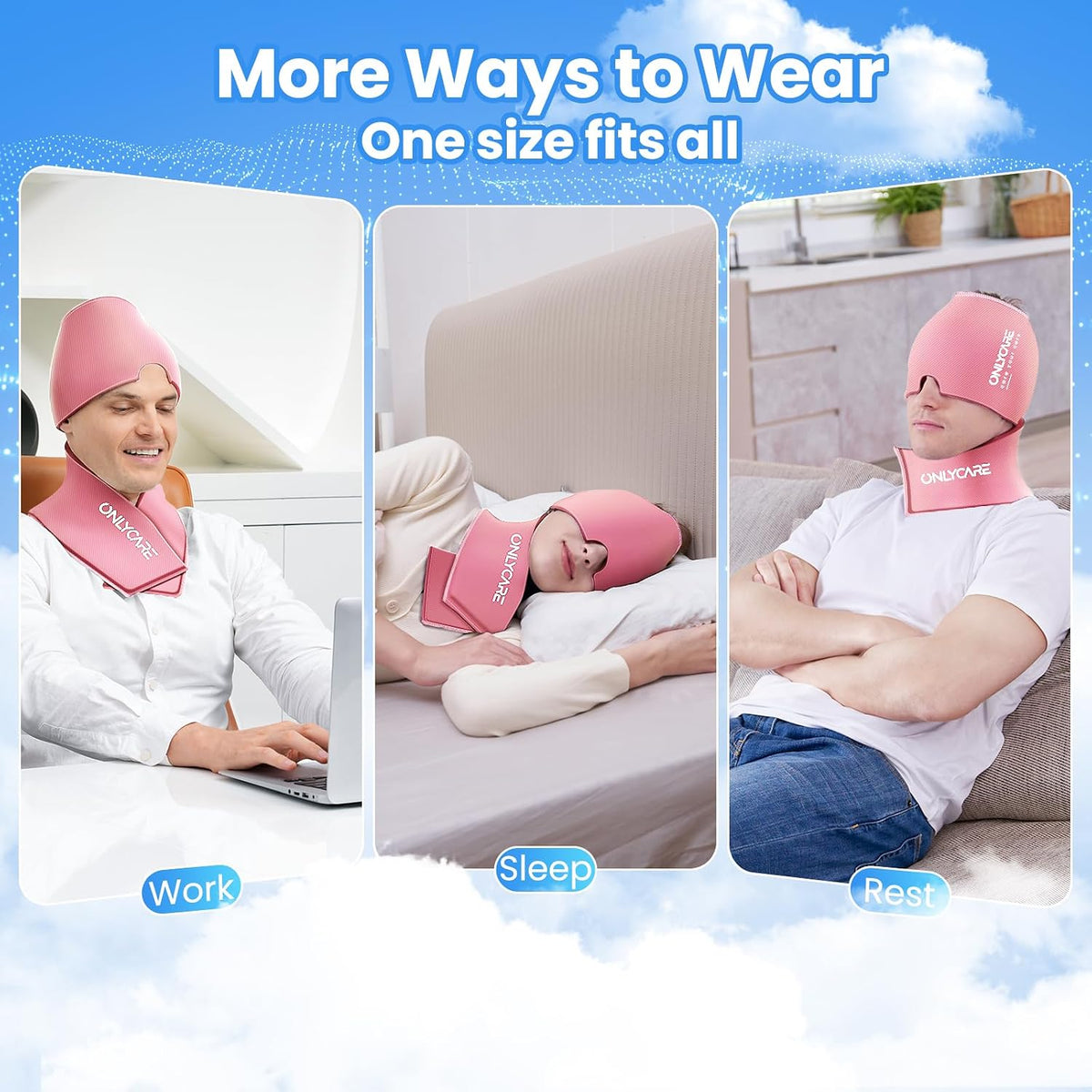 ONLYCARE Migraine Relief Cap, Headache Relief & Neck Ice Pack Wrap Gel Set