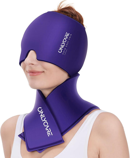 ONLYCARE Migraine Relief Cap, Headache Relief & Neck Ice Pack Wrap Gel Set