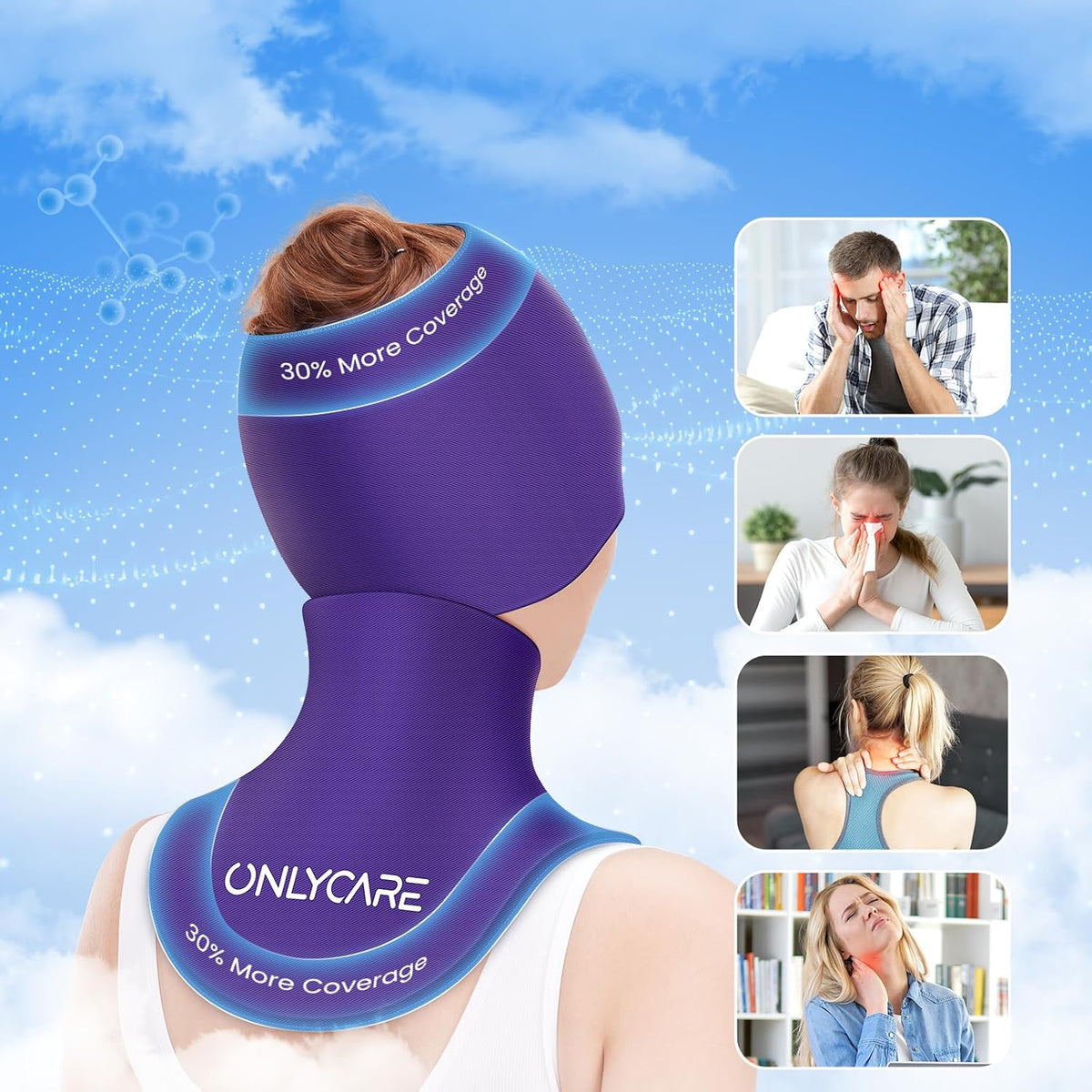 ONLYCARE Migraine Relief Cap, Headache Relief & Neck Ice Pack Wrap Gel Set
