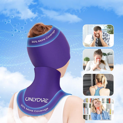 ONLYCARE Migraine Relief Cap, Headache Relief & Neck Ice Pack Wrap Gel Set