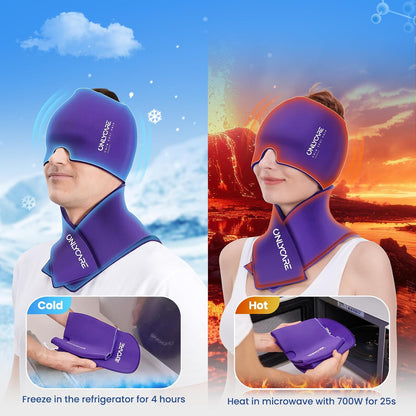 ONLYCARE Migraine Relief Cap, Headache Relief & Neck Ice Pack Wrap Gel Set