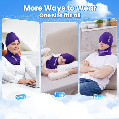 ONLYCARE Migraine Relief Cap, Headache Relief & Neck Ice Pack Wrap Gel Set