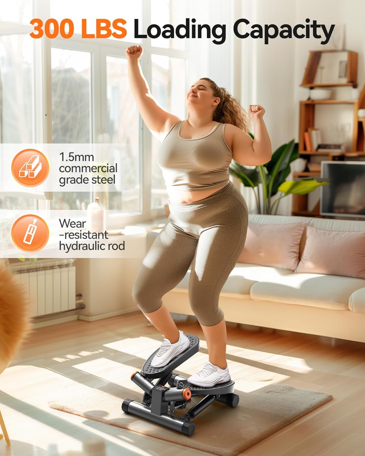 Steppers for Exercise, Stair Stepper with Resistance Bands, Mini Stepper with 300LBS Loading Capacity, Hydraulic Fitness Stepper with LCD Monitor