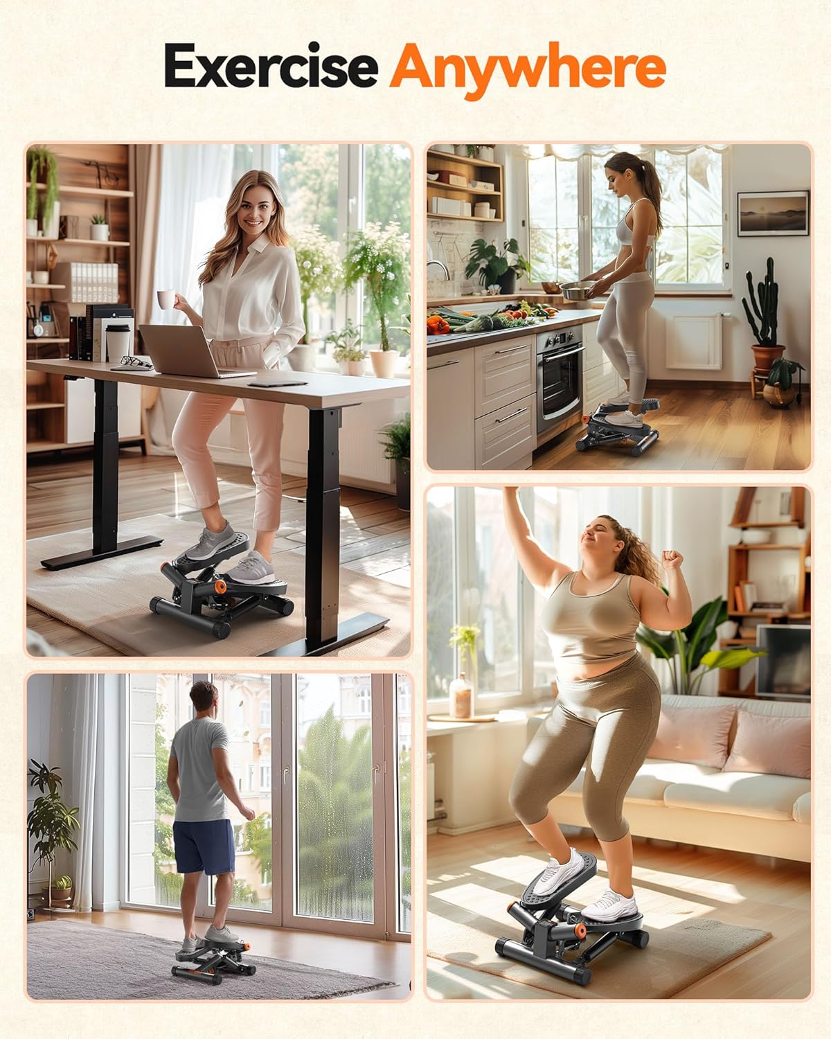 Steppers for Exercise, Stair Stepper with Resistance Bands, Mini Stepper with 300LBS Loading Capacity, Hydraulic Fitness Stepper with LCD Monitor