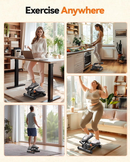 Steppers for Exercise, Stair Stepper with Resistance Bands, Mini Stepper with 300LBS Loading Capacity, Hydraulic Fitness Stepper with LCD Monitor
