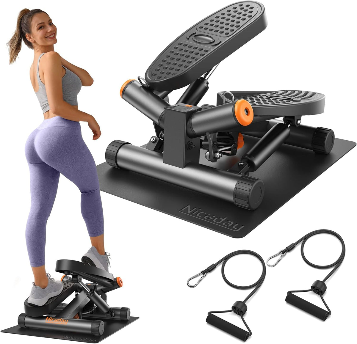 Steppers for Exercise, Stair Stepper with Resistance Bands, Mini Stepper with 300LBS Loading Capacity, Hydraulic Fitness Stepper with LCD Monitor