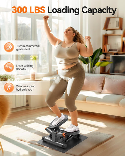 Steppers for Exercise, Stair Stepper with Resistance Bands, Mini Stepper with 300LBS Loading Capacity, Hydraulic Fitness Stepper with LCD Monitor