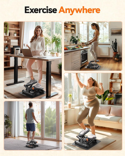 Steppers for Exercise, Stair Stepper with Resistance Bands, Mini Stepper with 300LBS Loading Capacity, Hydraulic Fitness Stepper with LCD Monitor