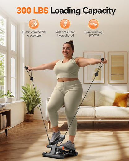 Steppers for Exercise, Stair Stepper with Resistance Bands, Mini Stepper with 300LBS Loading Capacity, Hydraulic Fitness Stepper with LCD Monitor