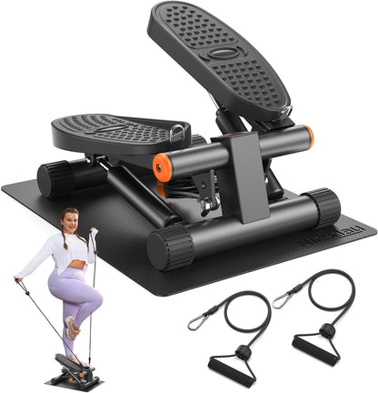 Steppers for Exercise, Stair Stepper with Resistance Bands, Mini Stepper with 300LBS Loading Capacity, Hydraulic Fitness Stepper with LCD Monitor