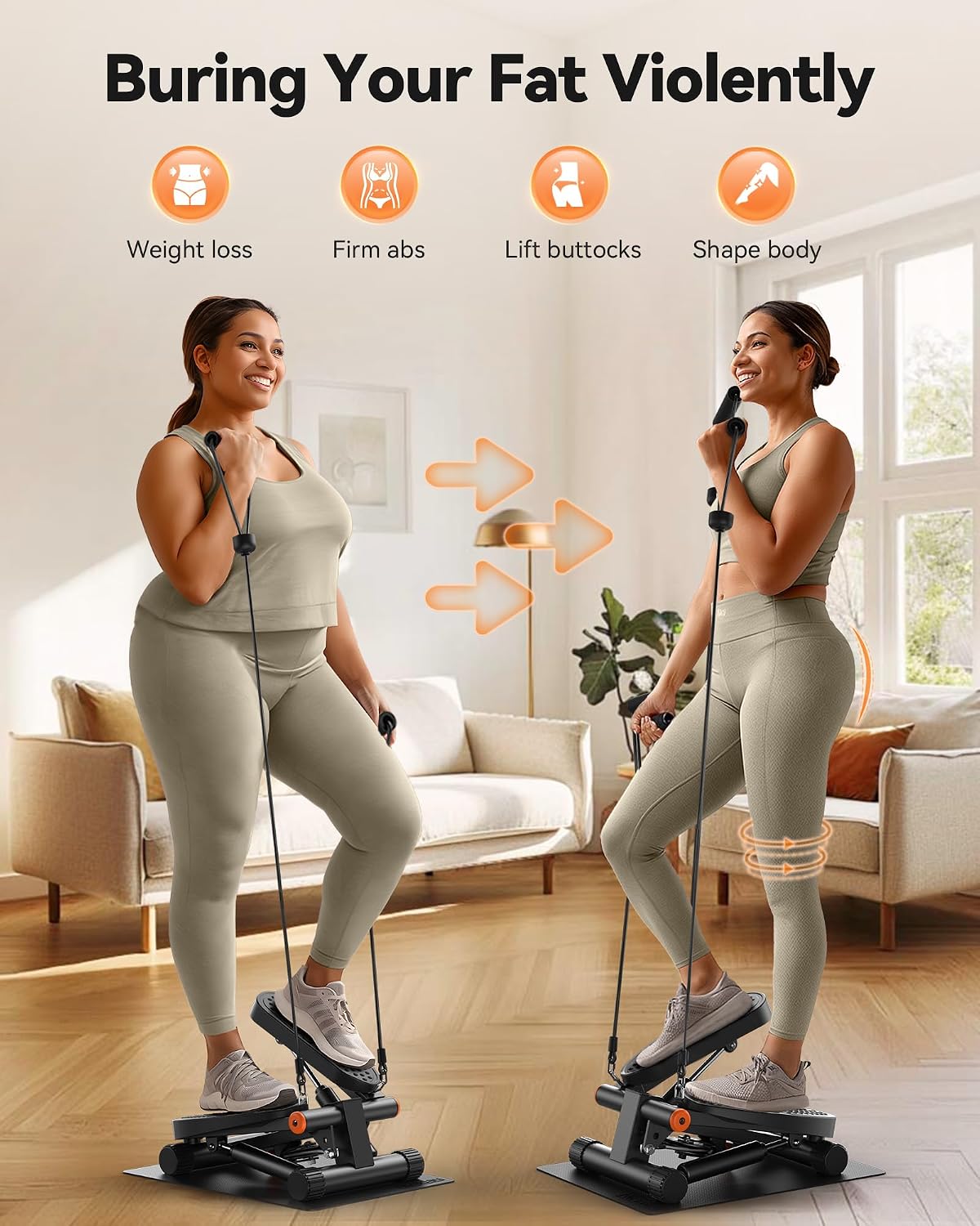 Steppers for Exercise, Stair Stepper with Resistance Bands, Mini Stepper with 300LBS Loading Capacity, Hydraulic Fitness Stepper with LCD Monitor