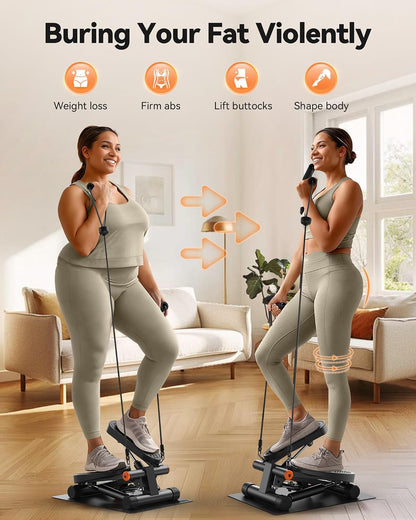 Steppers for Exercise, Stair Stepper with Resistance Bands, Mini Stepper with 300LBS Loading Capacity, Hydraulic Fitness Stepper with LCD Monitor