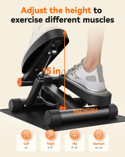 Steppers for Exercise, Stair Stepper with Resistance Bands, Mini Stepper with 300LBS Loading Capacity, Hydraulic Fitness Stepper with LCD Monitor