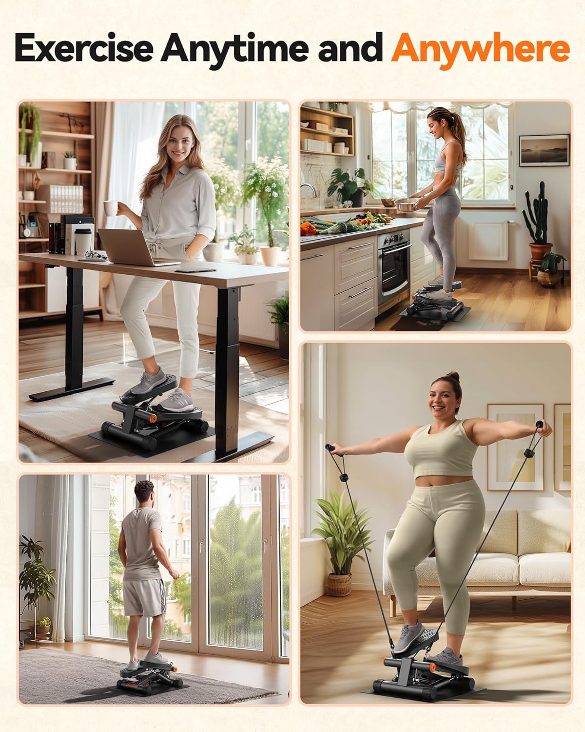 Steppers for Exercise, Stair Stepper with Resistance Bands, Mini Stepper with 300LBS Loading Capacity, Hydraulic Fitness Stepper with LCD Monitor