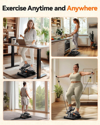 Steppers for Exercise, Stair Stepper with Resistance Bands, Mini Stepper with 300LBS Loading Capacity, Hydraulic Fitness Stepper with LCD Monitor