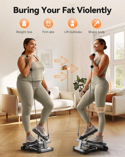 Steppers for Exercise, Stair Stepper with Resistance Bands, Mini Stepper with 300LBS Loading Capacity, Hydraulic Fitness Stepper with LCD Monitor