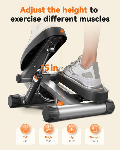 Steppers for Exercise, Stair Stepper with Resistance Bands, Mini Stepper with 300LBS Loading Capacity, Hydraulic Fitness Stepper with LCD Monitor