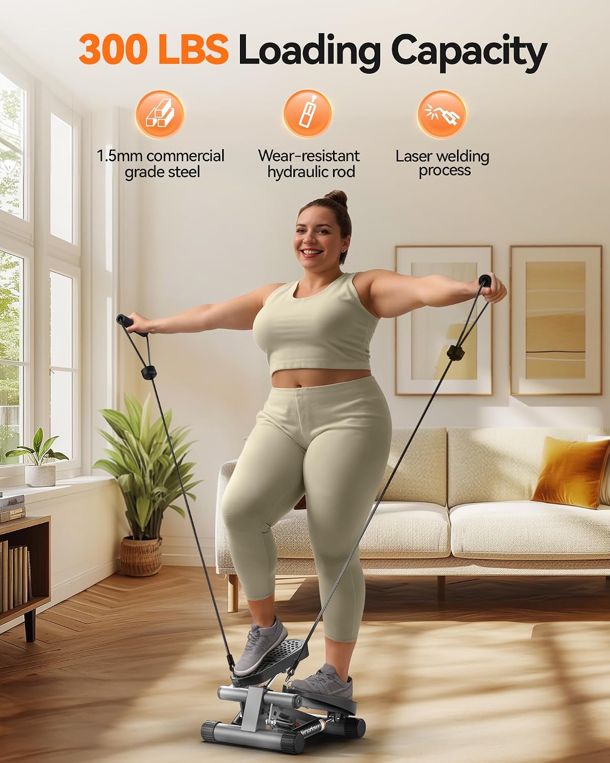 Steppers for Exercise, Stair Stepper with Resistance Bands, Mini Stepper with 300LBS Loading Capacity, Hydraulic Fitness Stepper with LCD Monitor