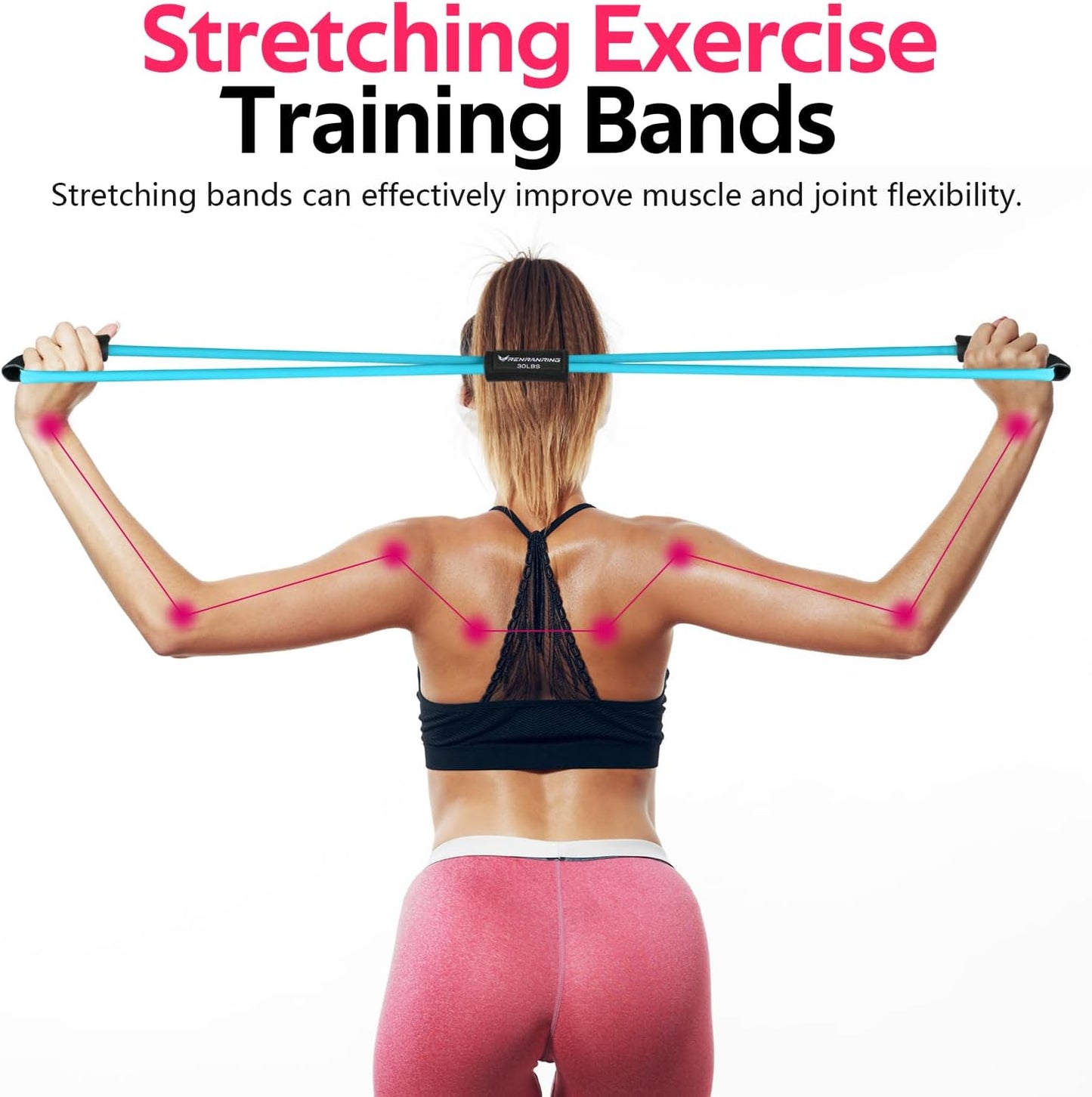 RENRANRING Figure 8 Fitness Resistance Bands with Handles - Exercise Tube Band Set of 3 for Arm and Shoulder Stretch, Rope 8 Word Elastic for Women and Men