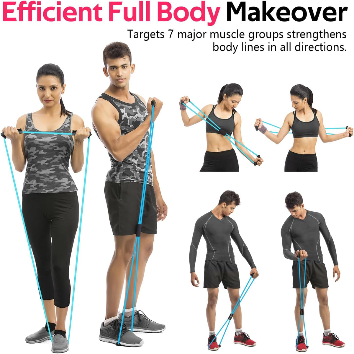 RENRANRING Figure 8 Fitness Resistance Bands with Handles - Exercise Tube Band Set of 3 for Arm and Shoulder Stretch, Rope 8 Word Elastic for Women and Men