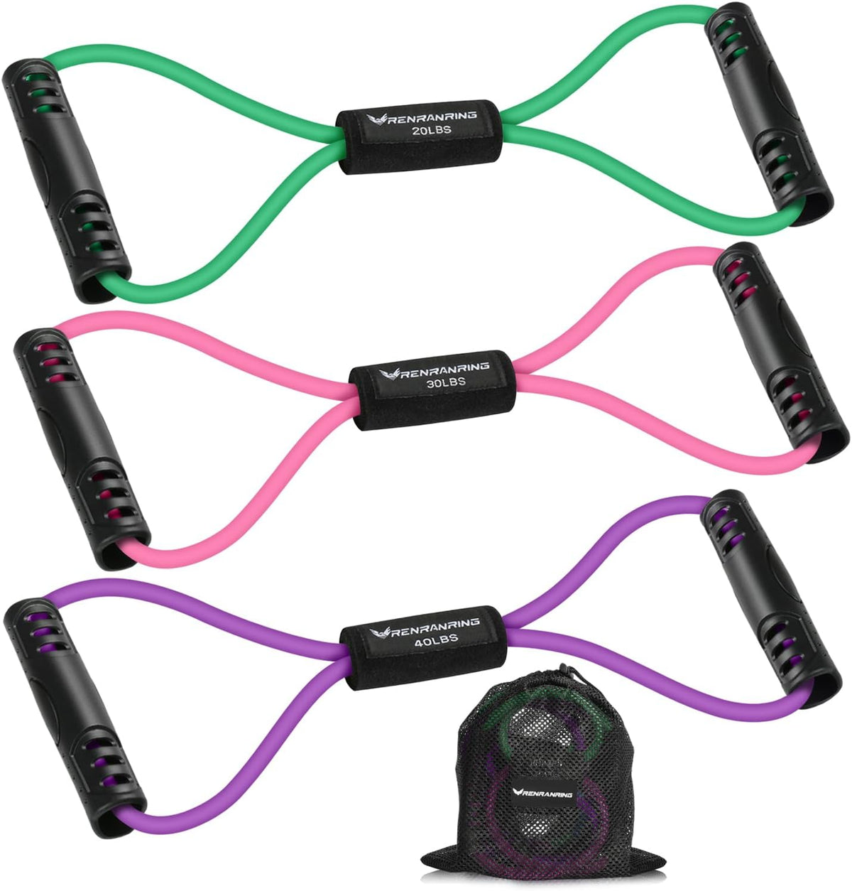 RENRANRING Figure 8 Fitness Resistance Bands with Handles - Exercise Tube Band Set of 3 for Arm and Shoulder Stretch, Rope 8 Word Elastic for Women and Men