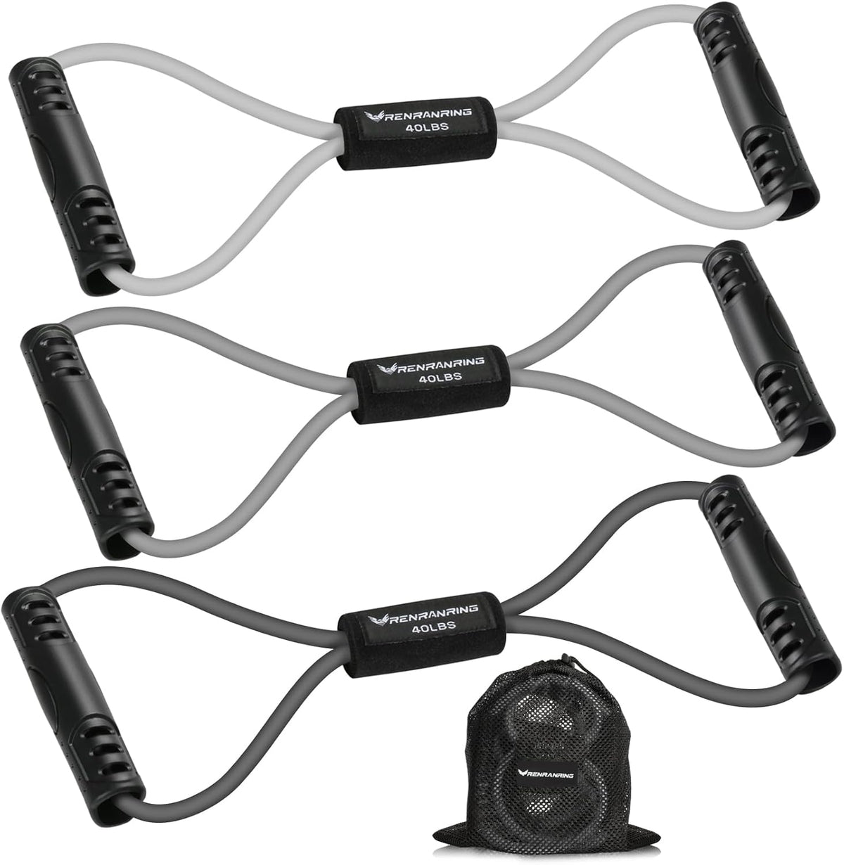RENRANRING Figure 8 Fitness Resistance Bands with Handles - Exercise Tube Band Set of 3 for Arm and Shoulder Stretch, Rope 8 Word Elastic for Women and Men