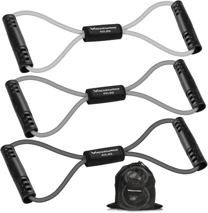 RENRANRING Figure 8 Fitness Resistance Bands with Handles - Exercise Tube Band Set of 3 for Arm and Shoulder Stretch, Rope 8 Word Elastic for Women and Men