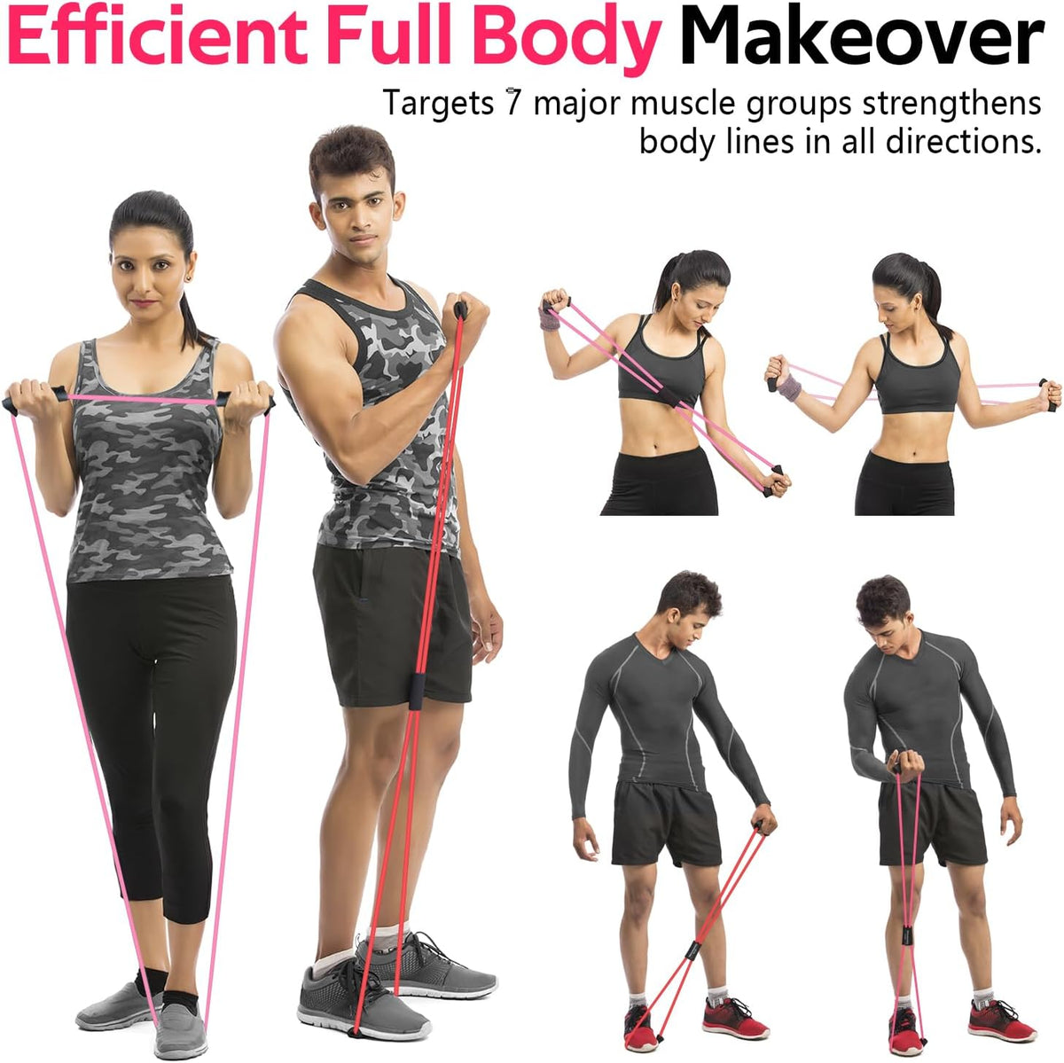 RENRANRING Figure 8 Fitness Resistance Bands with Handles - Exercise Tube Band Set of 3 for Arm and Shoulder Stretch, Rope 8 Word Elastic for Women and Men