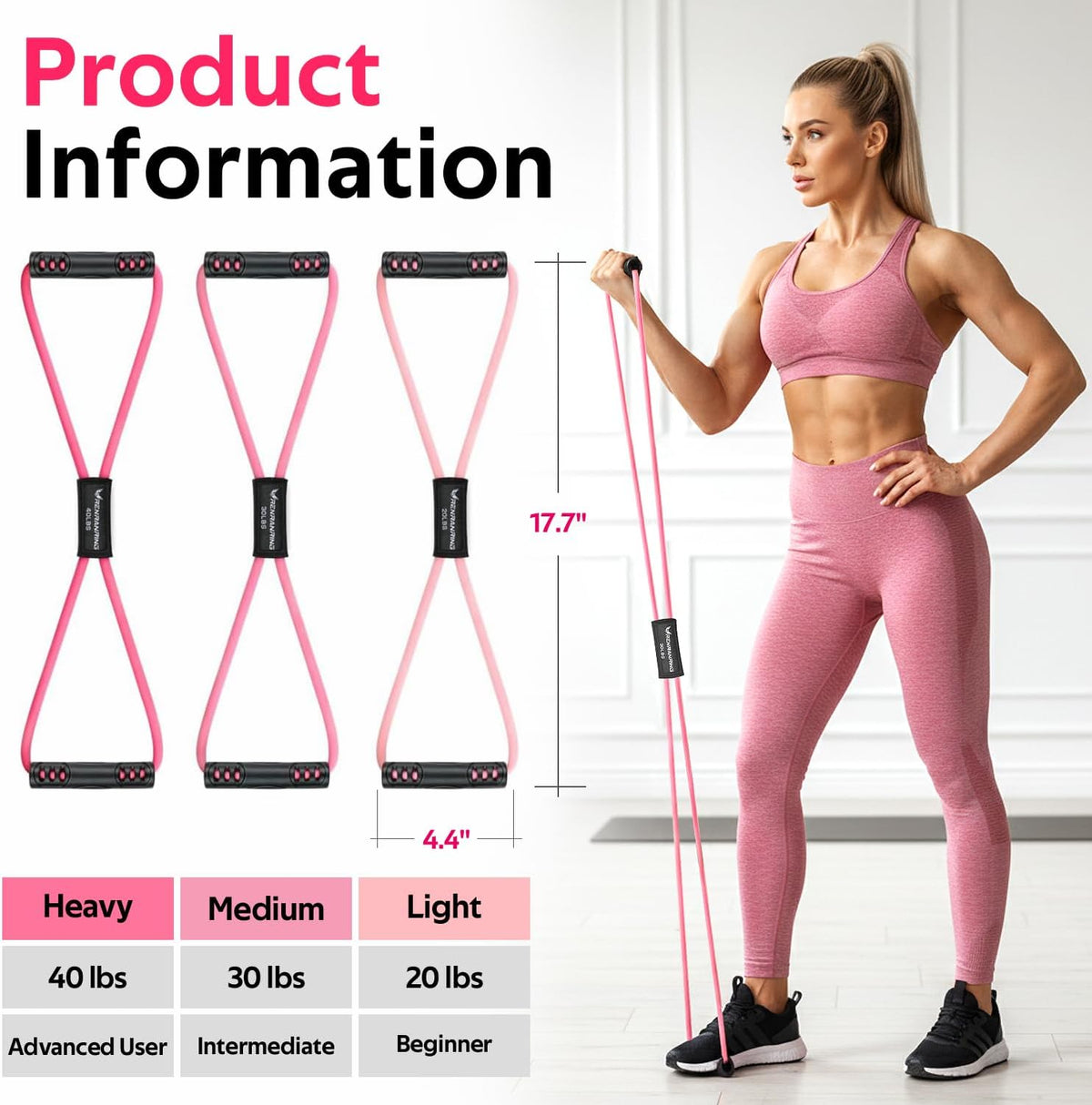 RENRANRING Figure 8 Fitness Resistance Bands with Handles - Exercise Tube Band Set of 3 for Arm and Shoulder Stretch, Rope 8 Word Elastic for Women and Men