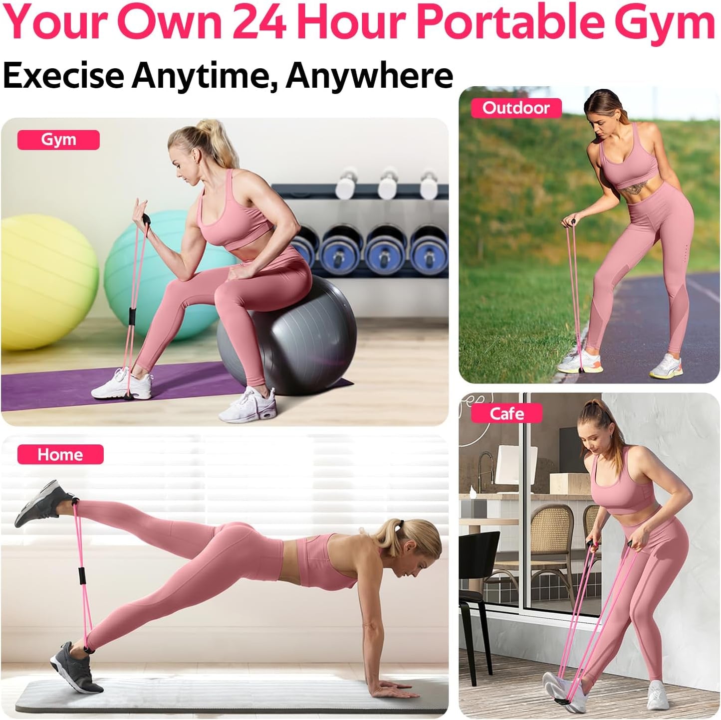 RENRANRING Figure 8 Fitness Resistance Bands with Handles - Exercise Tube Band Set of 3 for Arm and Shoulder Stretch, Rope 8 Word Elastic for Women and Men