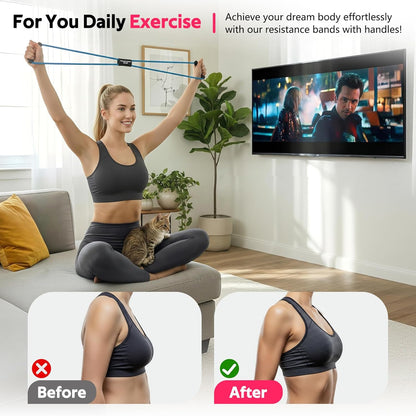 RENRANRING Figure 8 Fitness Resistance Bands with Handles - Exercise Tube Band Set of 3 for Arm and Shoulder Stretch, Rope 8 Word Elastic for Women and Men