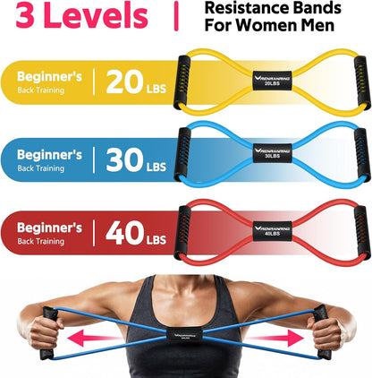 RENRANRING Figure 8 Fitness Resistance Bands with Handles - Exercise Tube Band Set of 3 for Arm and Shoulder Stretch, Rope 8 Word Elastic for Women and Men