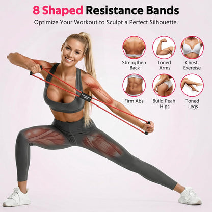 RENRANRING Figure 8 Fitness Resistance Bands with Handles - Exercise Tube Band Set of 3 for Arm and Shoulder Stretch, Rope 8 Word Elastic for Women and Men