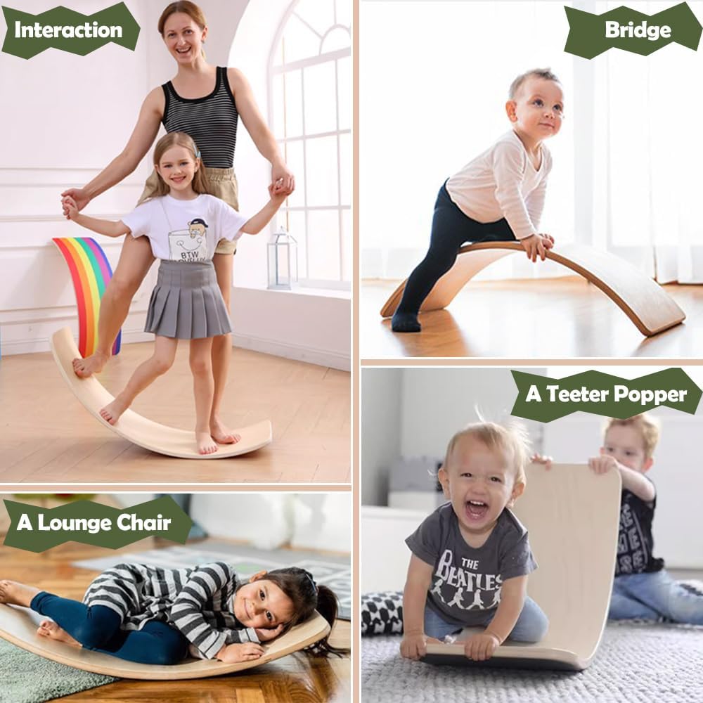 Wooden Balance Board Kids, [Natural Wood] Wobble Board for Toddlers Kids Children, 35" Rocker Board for Open Ended Montessori Learning Toy, Birthday Gifts for 3 4 5 6 7 8 Year Old Boys Girls (burlywood-L)