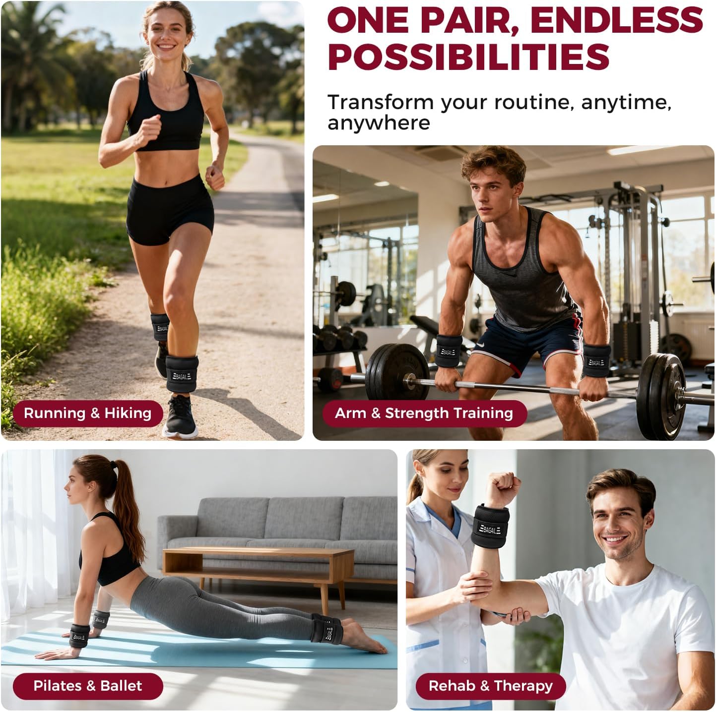 Ankle Wrist Weights for Women & Men, Set of 2 (Available in 0.5/1/2/3/4/5 lb Each), Wearable Leg Arm Weights with Sleek Design & Secure Fit for Walking, Running, Pilates, Home Fitness