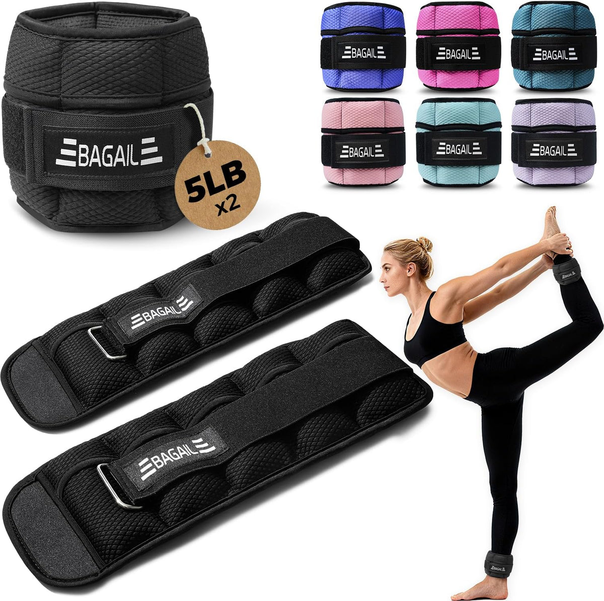 Ankle Wrist Weights for Women & Men, Set of 2 (Available in 0.5/1/2/3/4/5 lb Each), Wearable Leg Arm Weights with Sleek Design & Secure Fit for Walking, Running, Pilates, Home Fitness