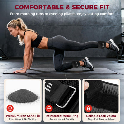Ankle Wrist Weights for Women & Men, Set of 2 (Available in 0.5/1/2/3/4/5 lb Each), Wearable Leg Arm Weights with Sleek Design & Secure Fit for Walking, Running, Pilates, Home Fitness
