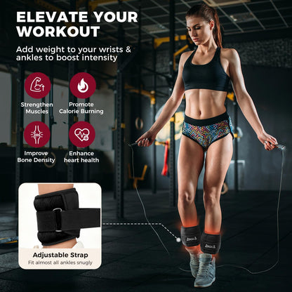 Ankle Wrist Weights for Women & Men, Set of 2 (Available in 0.5/1/2/3/4/5 lb Each), Wearable Leg Arm Weights with Sleek Design & Secure Fit for Walking, Running, Pilates, Home Fitness
