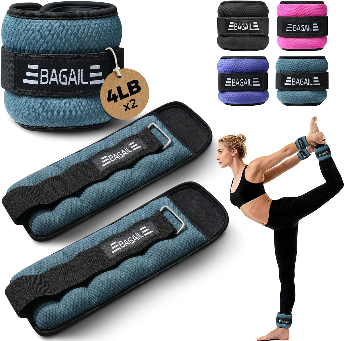 Ankle Wrist Weights for Women & Men, Set of 2 (Available in 0.5/1/2/3/4/5 lb Each), Wearable Leg Arm Weights with Sleek Design & Secure Fit for Walking, Running, Pilates, Home Fitness